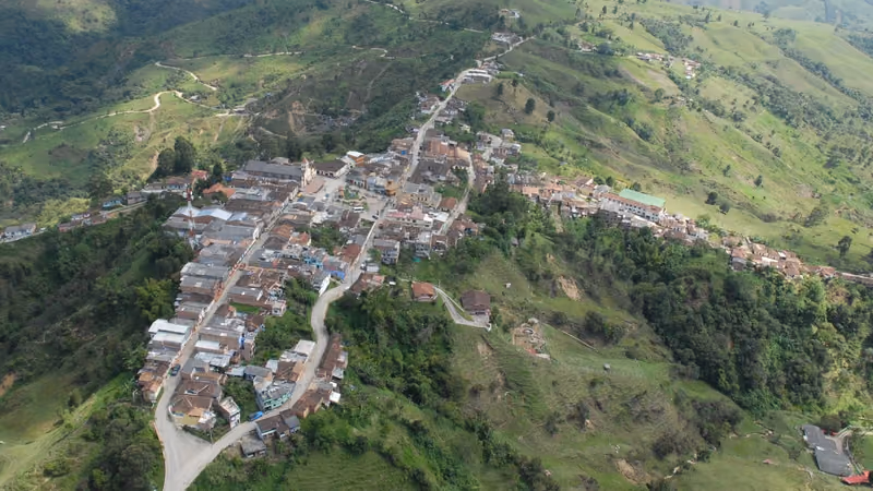 Aerial view of the mountain village of Angelópolis