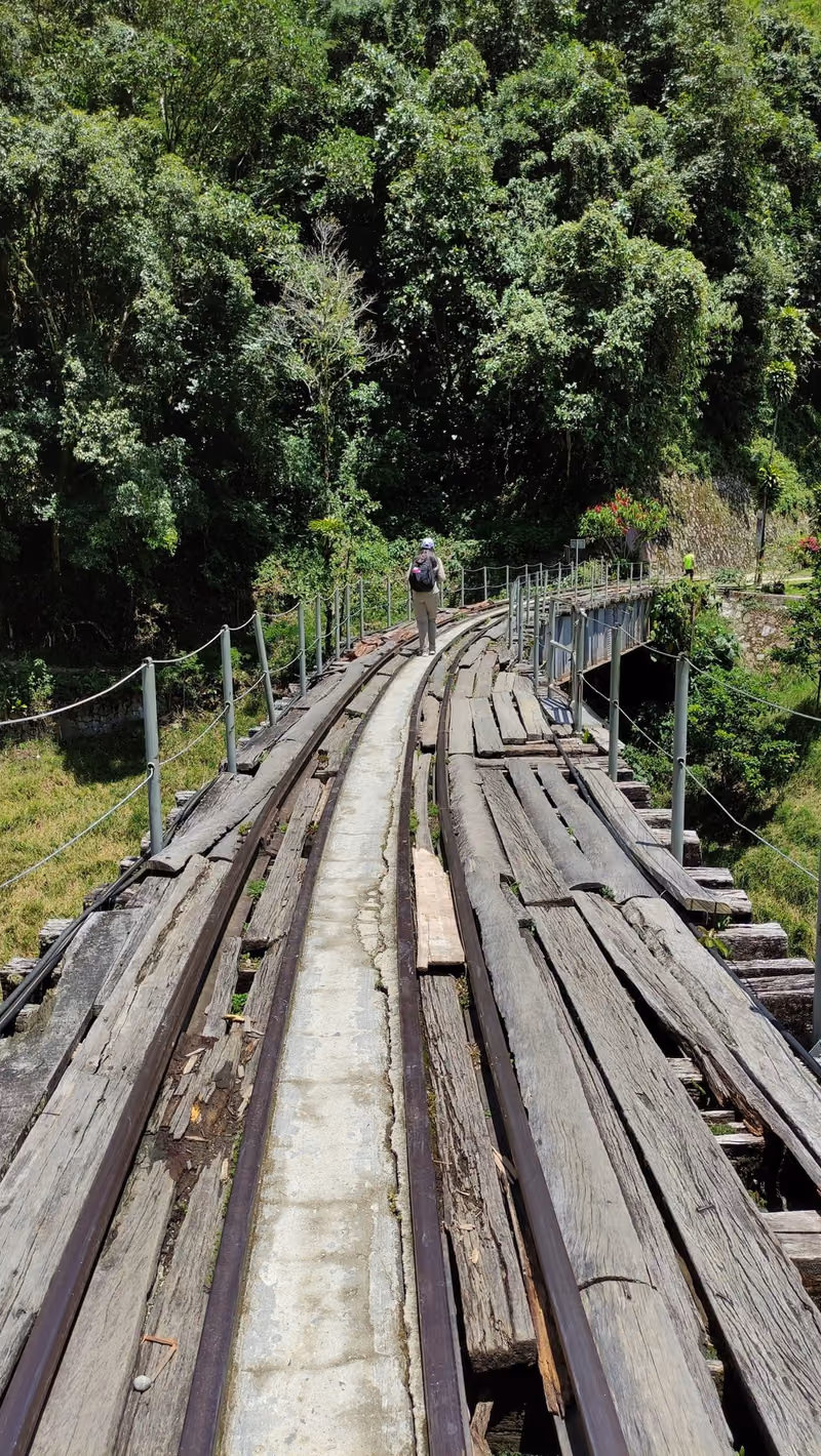 Wooden sleepers of the old railway bridge